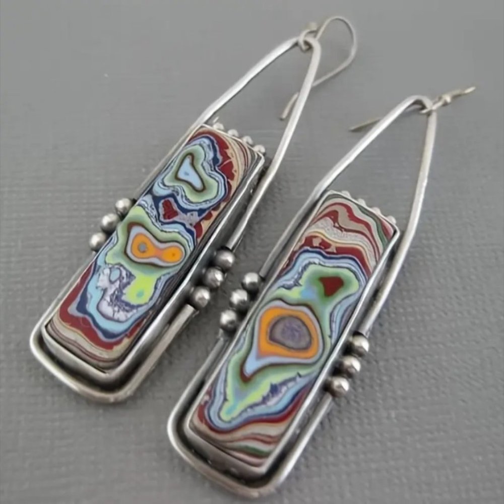 Boho Spiral Marble Pattern Colorful Stone Drop Earrings